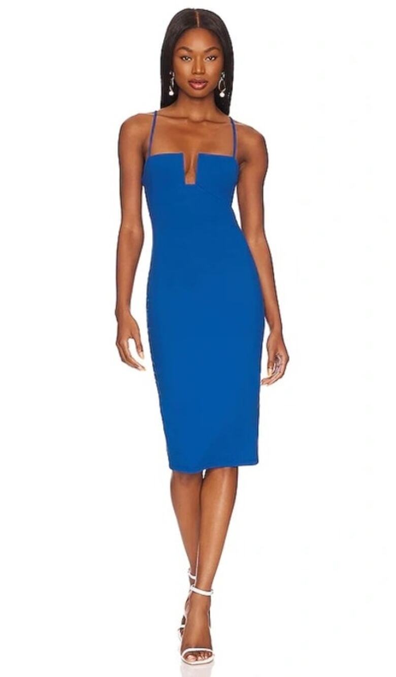 Susana Monaco Blue Square Wire Bodycon Midi Dress L NWT